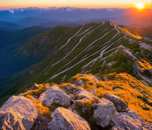 Pôr do sol sobre as montanhas