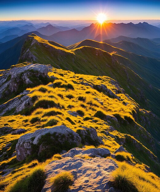 Pôr do sol sobre as montanhas