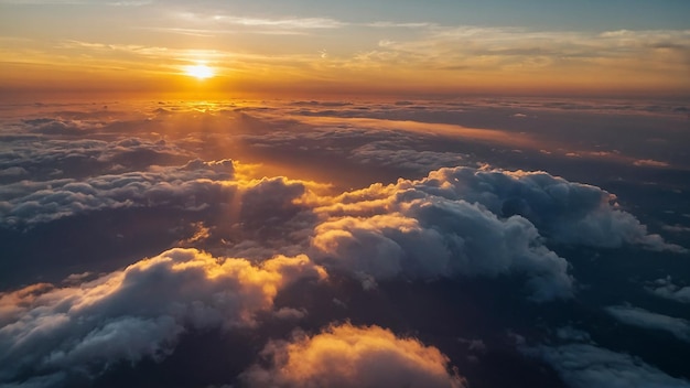 Pôr-do-sol sobre as nuvens com o sol a pôr-se atrás deles