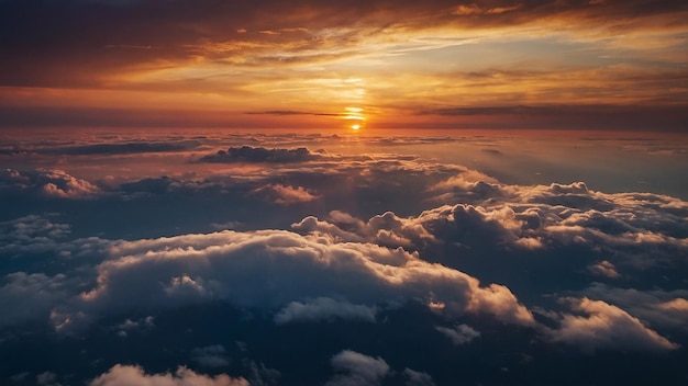 Pôr-do-sol sobre as nuvens de uma janela de avião