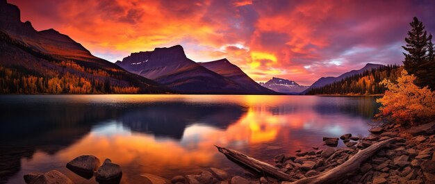 Foto pôr-do-sol sobre o parque nacional glacier montana estados unidos da américa