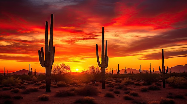 Foto pôr do sol sobre um cacto no arizona