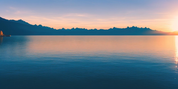 Pôr do sol sobre um grande lago