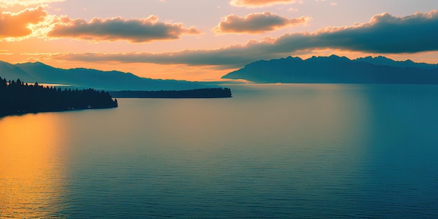 Pôr do sol sobre um grande lago