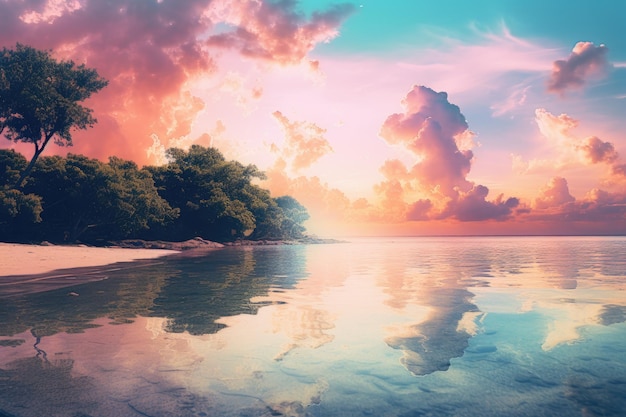 Pôr do sol sobre uma praia com nuvens