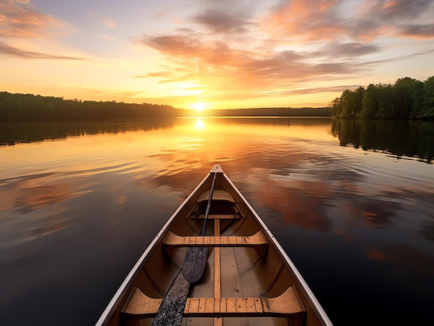 Pôr do sol tranquilo nas férias no lago