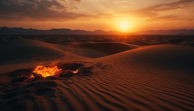 Pôr do sol tranquilo sobre majestosas dunas de areia na árida África gerada por IA