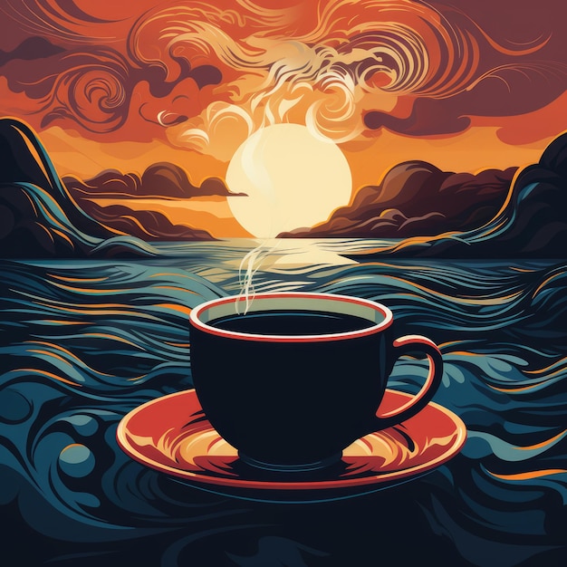 pôr-do-sol uma chávena de café quilling arte