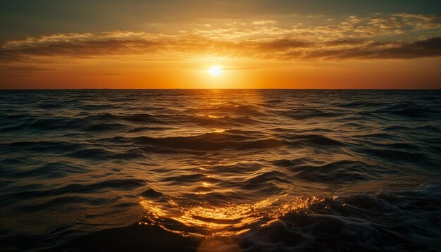 Pôr do sol vibrante sobre águas tranquilas, um paraíso tropical aguarda gerado por inteligência artificial