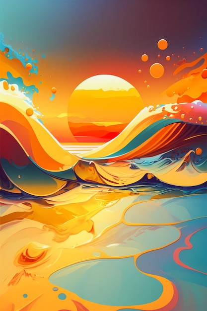 Pôr do sol vibrante sobre o oceano tropical Um fundo líquido abstrato sereno na praia de areia