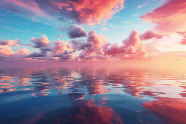 Pôr-do-sol vibrante sobre um oceano calmo Horizonte de IA generativa
