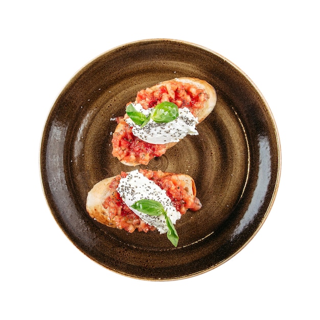 Porção de bruschettas italianas frescas