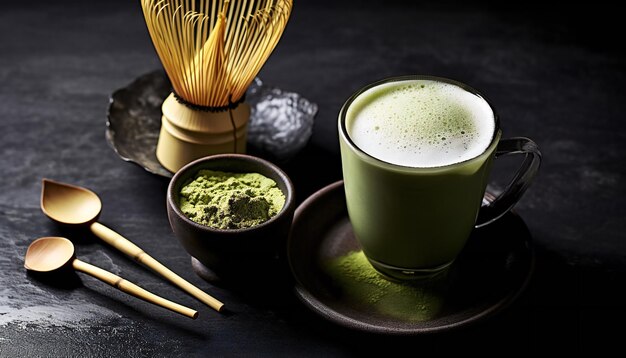 Porção de dois Matcha Lattes com Matcha em Pó e Batedor