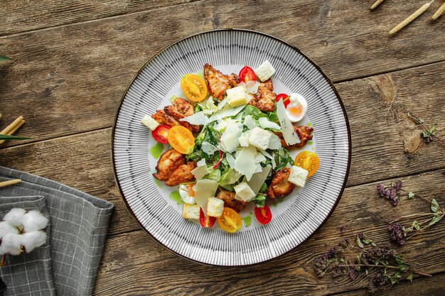 Porção de salada César com frango