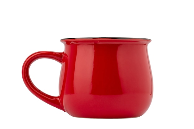 porcelana ou xícara de barro vermelho em forma redonda isolada em um fundo branco