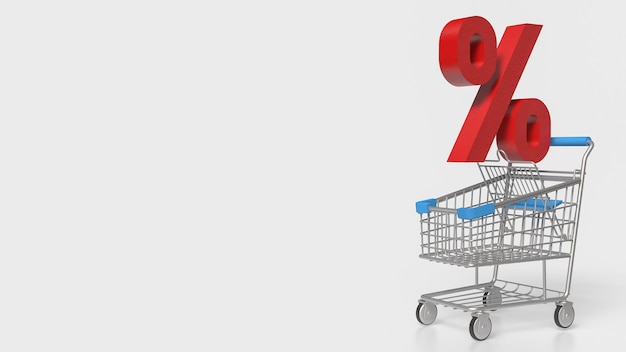 El porcentaje rojo en el carrito de compras para el concepto de negocios renderización 3D