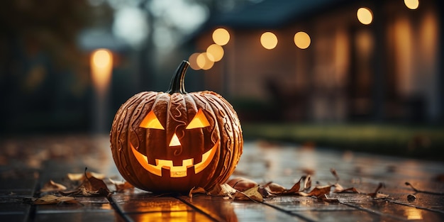 El porche de calabaza de Halloween generado por la IA Ilustración de Halloween