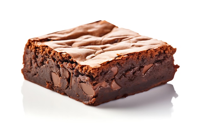 Porción de brownie de chocolate aislada sobre un fondo blanco