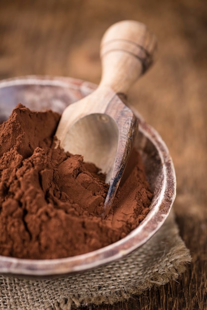 Foto porción de cacao en polvo
