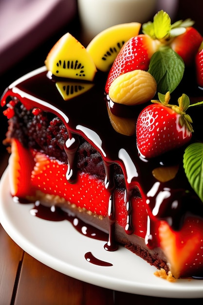 Foto porción de delicioso pastel de chocolate dulce