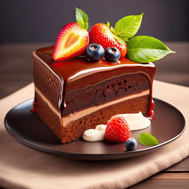 Porción de delicioso pastel de chocolate dulce