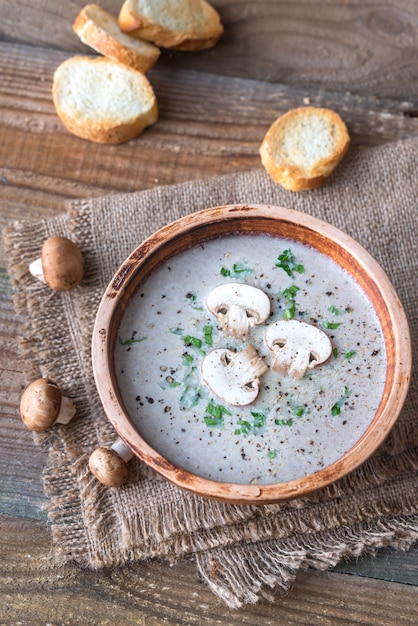 Porción de sopa cremosa de champiñones