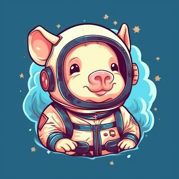 Porco astronauta gráfico simpático e amigável vetor