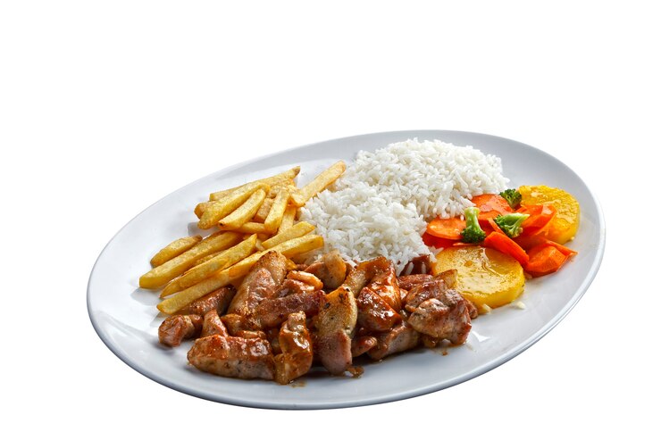 Foto porco com arroz e batata