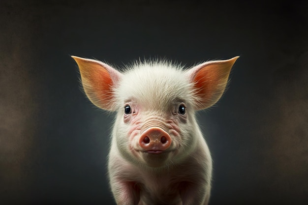 Porco muito pequeno com cabeça fofa na fazenda de porcos