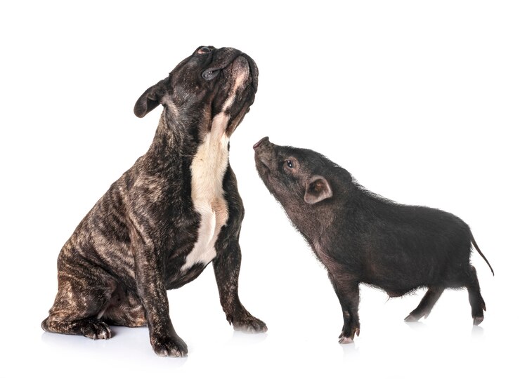 Foto porco vietnamita e buldogue francês