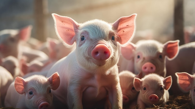 Porcos e leitões ecológicos na quinta doméstica Porcos na fábrica