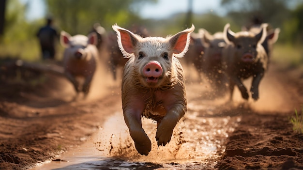 Porquinho liderando a corrida