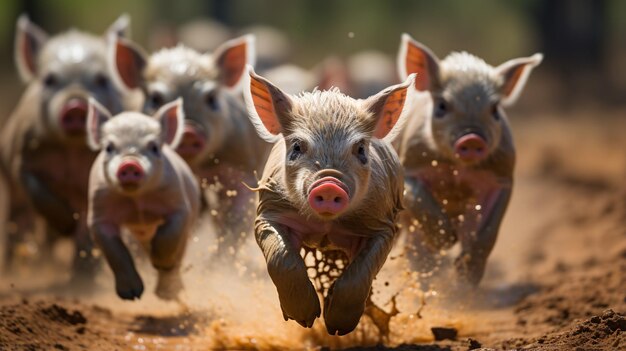 Porquinhos a correr na lama