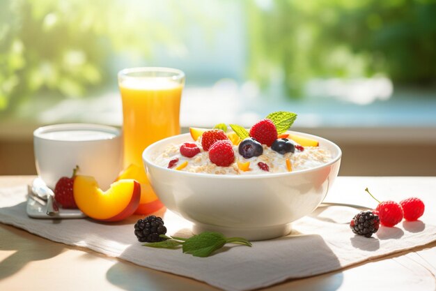 Foto porridge con frutas y bayas desayuno saludable nutrición adecuada