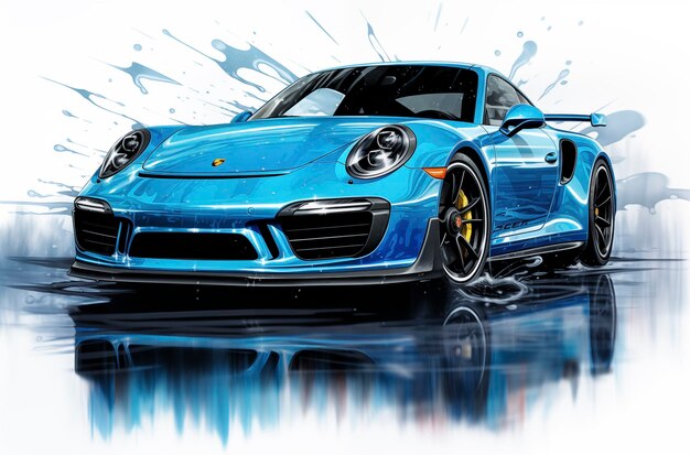 Porsche 911 turbo S azul fotorrealista