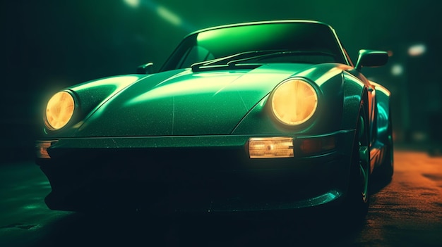 Un porsche 911 verde con la palabra porsche en el frente.