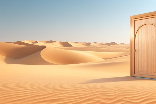 Porta aberta no deserto Conceito desconhecido e inicial Esta é uma ilustração 3d