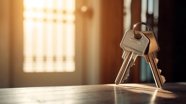 Porta aberta para uma nova casa com chave e chaveiro em formato de casa Investimento hipotecário