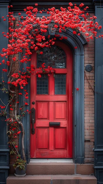 Porta adornada com Martisor vermelho brilhante