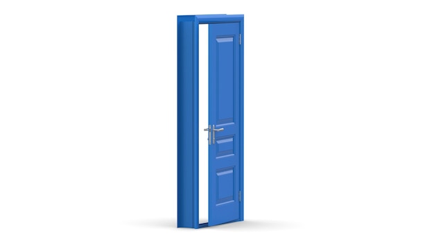 Porta azul Ilustração criativa de porta realista de entrada de porta fechada aberta isolada no fundo 3d