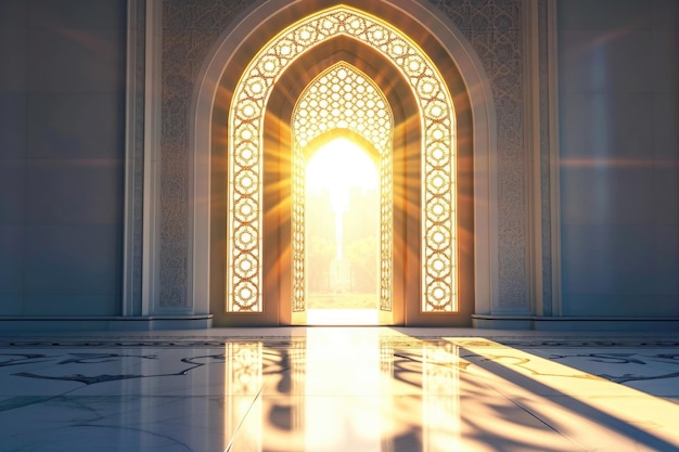 Porta da mesquita com um fundo claro brilhante