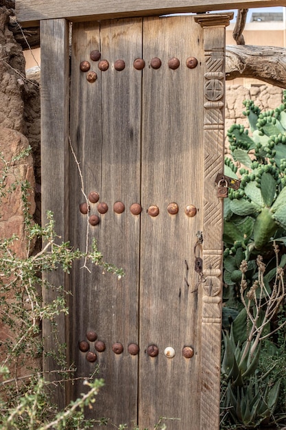 Porta de madeira fechada de plantas