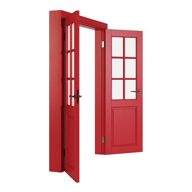 Porta de madeira isolada no fundo branco. renderização 3D.