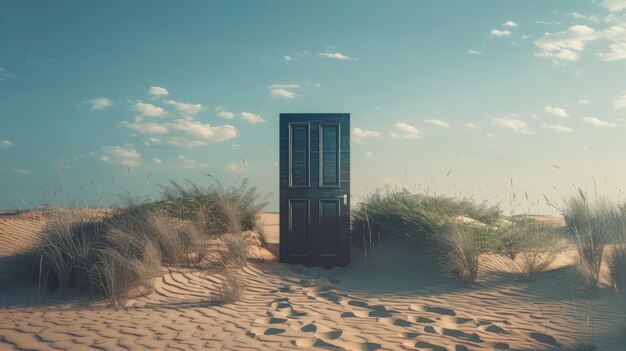 Porta em areia com fundo de céu