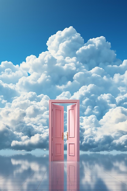 Porta rosa nas nuvens ilustração de arte vetorial