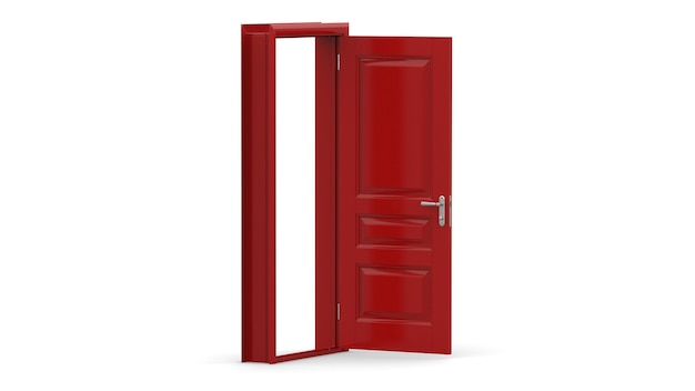 Porta vermelha de ilustração criativa de porta realista de entrada de porta fechada aberta isolada no fundo 3d