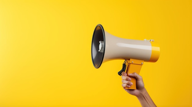 Porta-voz de mão Espaço de cópia de megafone Fonte amarela Imagem gerada por IA