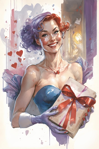 Una portada de cómic para la portada de la portada del libro la portada del libro la portada muestra a una mujer sosteniendo una caja de regalo.