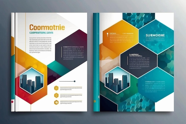 Foto portada corporativa brillante diseño vectorial a4 diseño hexágonos geométricos limpios concepto de folleto de la compañía