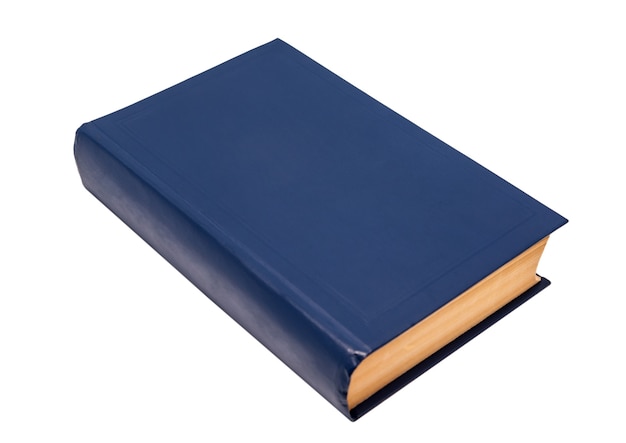 Portada de libro azul en blanco listo para texto aislado sobre fondo blanco.